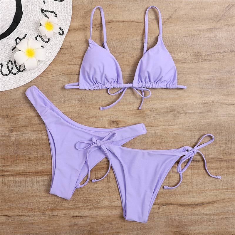 Ensemble bikini trois pièces uni