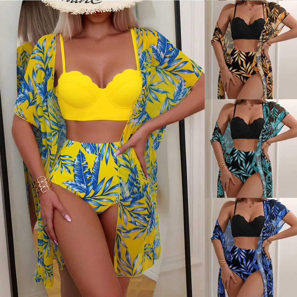 Bikini taille haute imprimé feuille d’érable