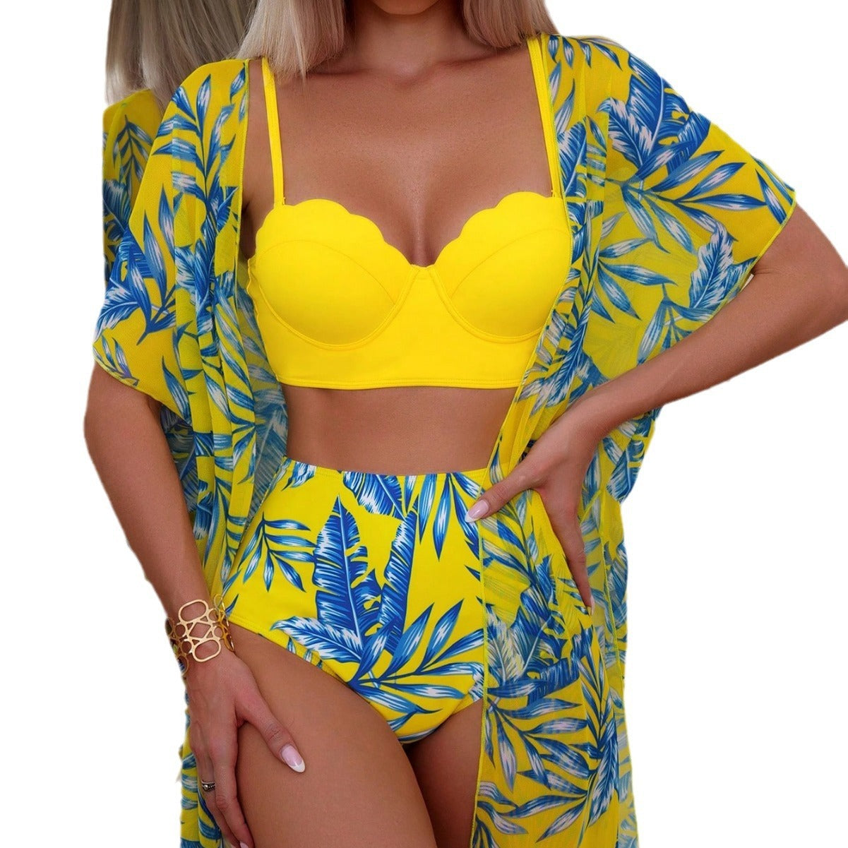 Bikini taille haute imprimé feuille d’érable