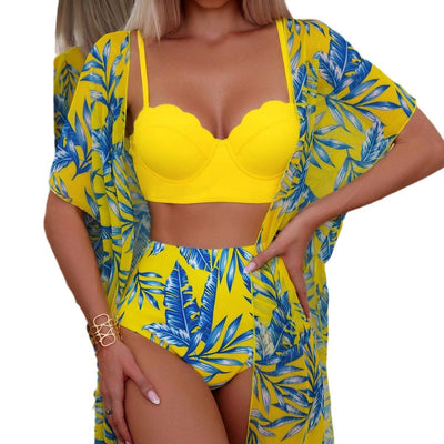 Bikini taille haute imprimé feuille d’érable