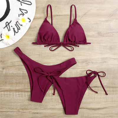 Ensemble bikini trois pièces uni
