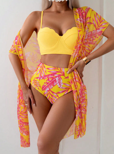 Bikini taille haute imprimé feuille d’érable